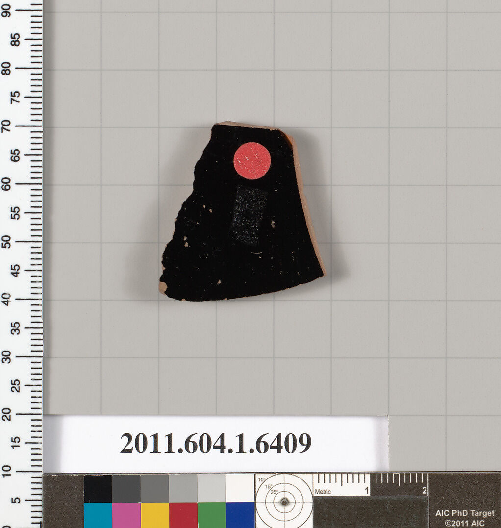 Terracotta fragment of a kylix (drinking cup), Terracotta, Greek, Attic
