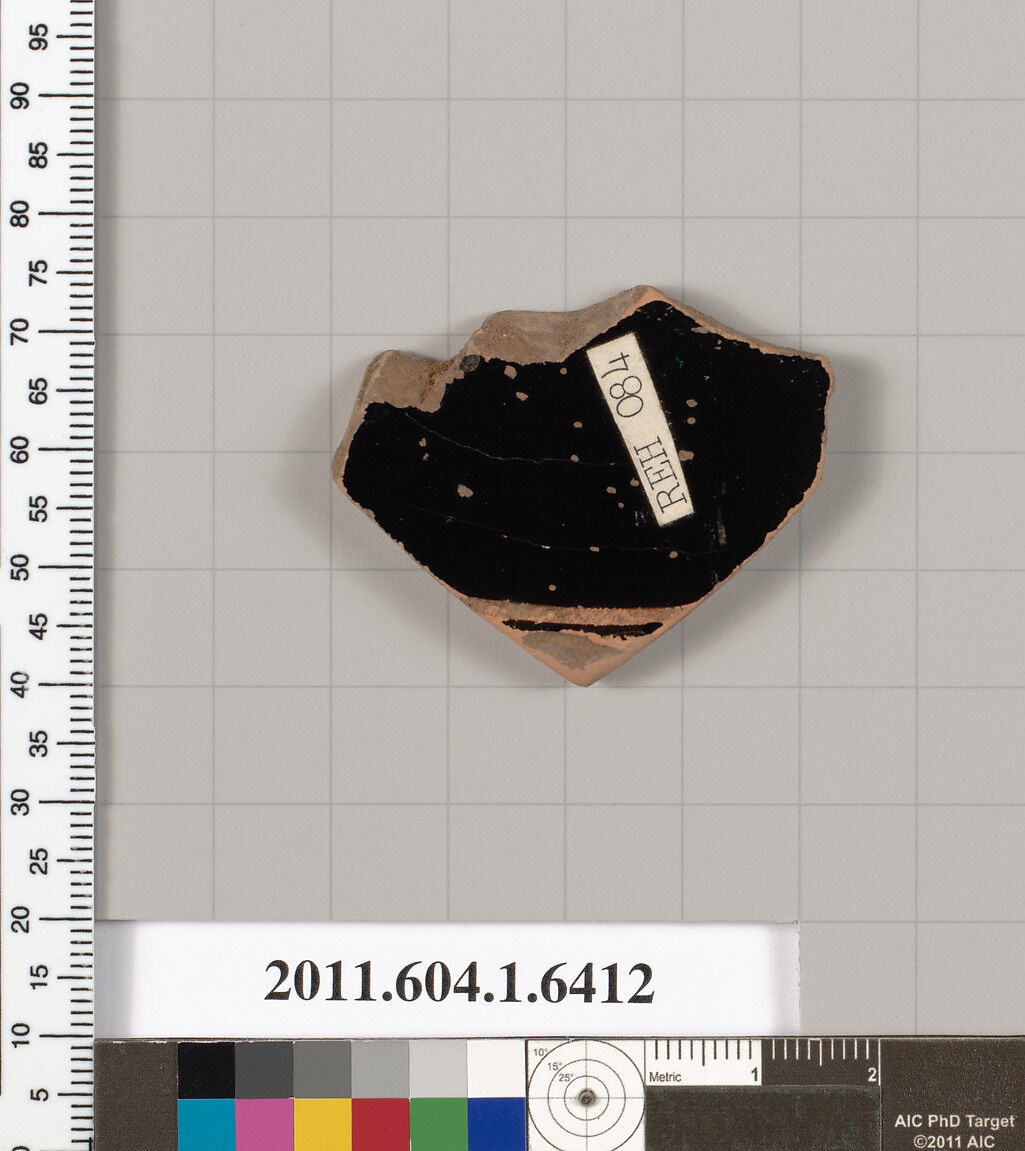 Terracotta fragment of a kylix (drinking cup), Terracotta, Greek, Attic