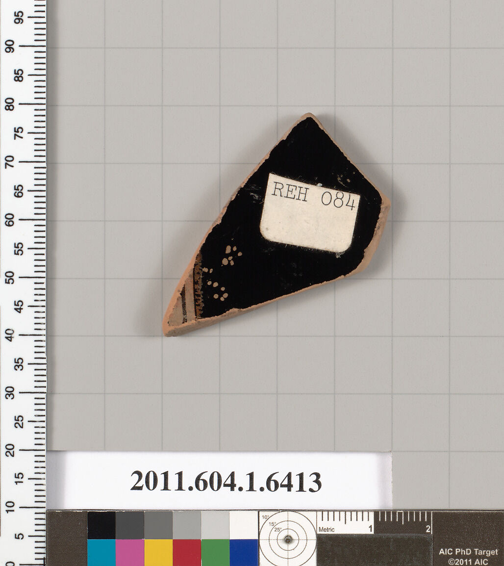 Terracotta fragment of a kylix (drinking cup), Terracotta, Greek, Attic
