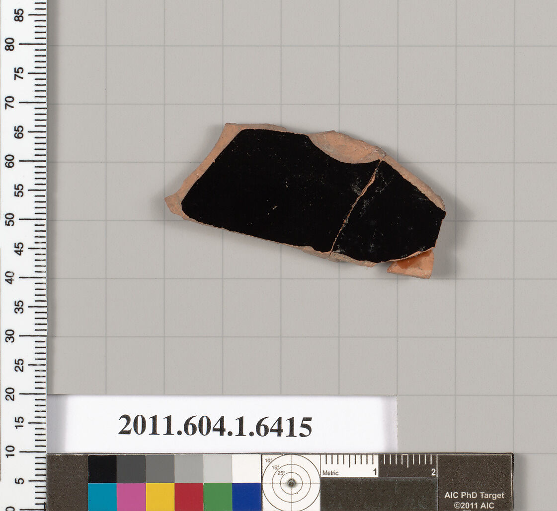 Terracotta fragment of a kylix (drinking cup), Terracotta, Greek, Attic