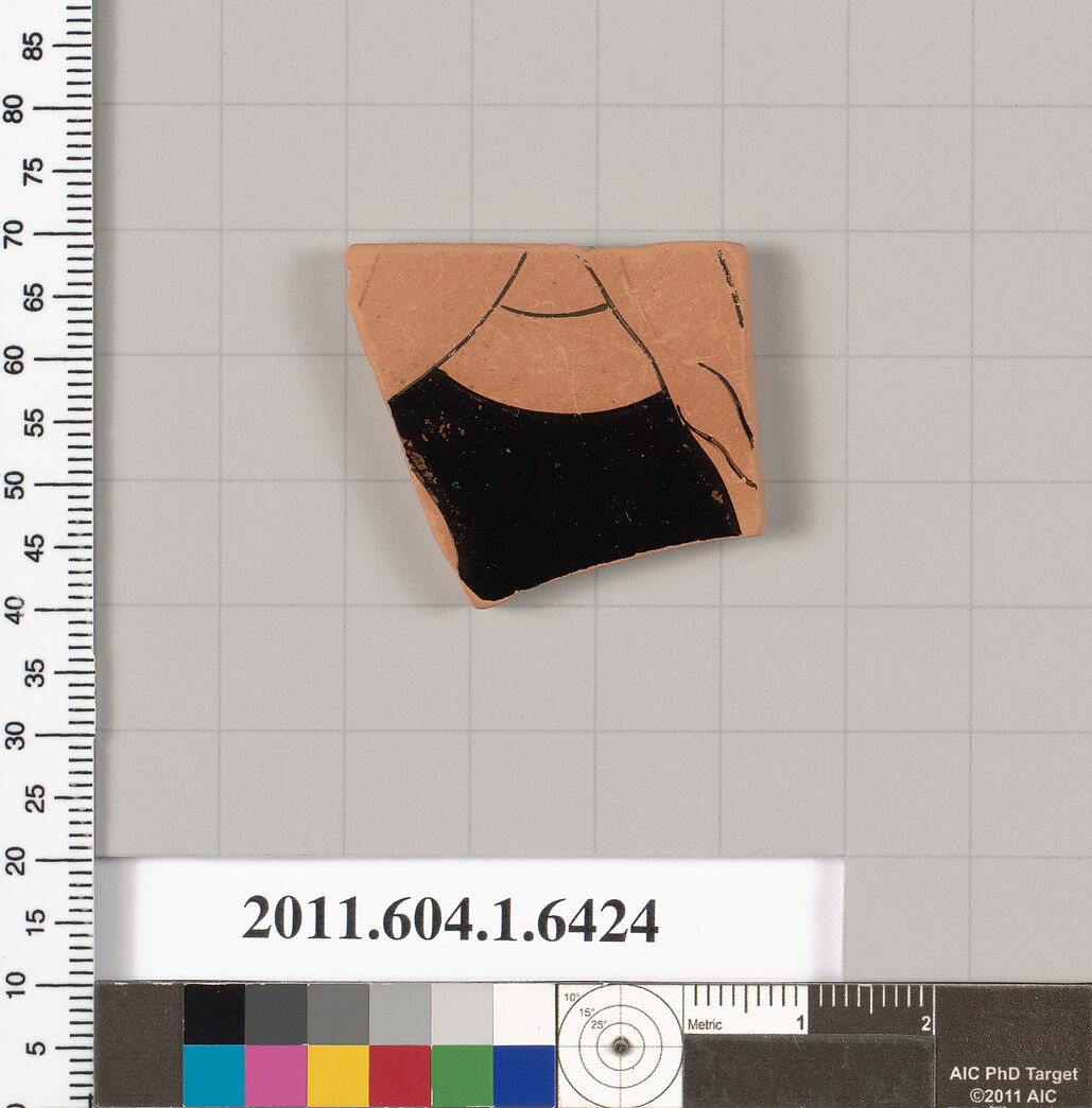 Terracotta fragment of a kylix (drinking cup), Terracotta, Greek, Attic