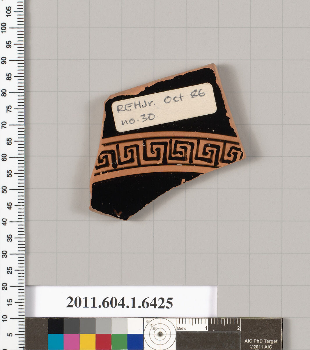 Terracotta fragment of a kylix (drinking cup), Terracotta, Greek, Attic 