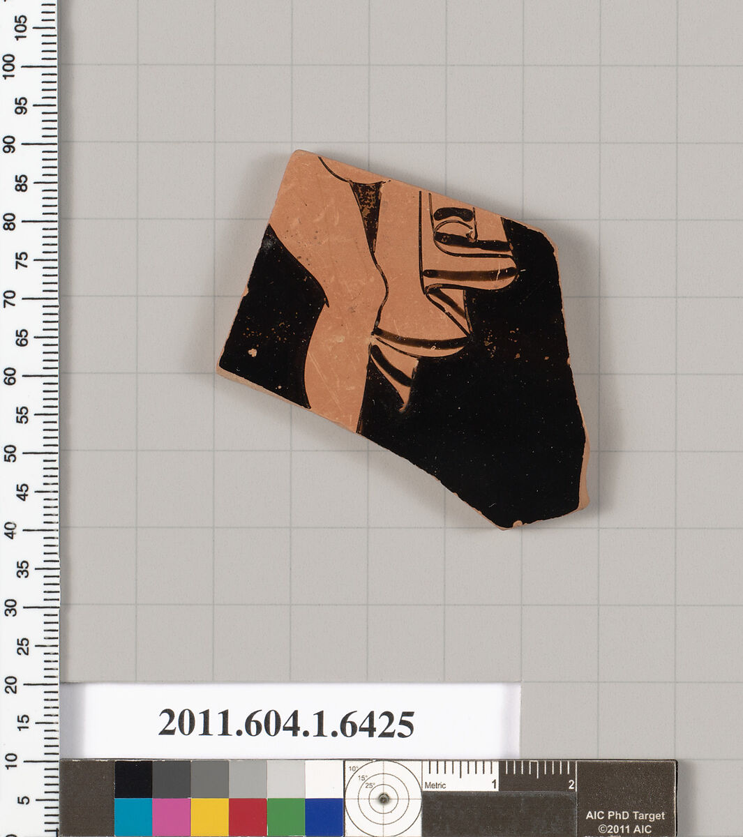 Terracotta fragment of a kylix (drinking cup), Terracotta, Greek, Attic
