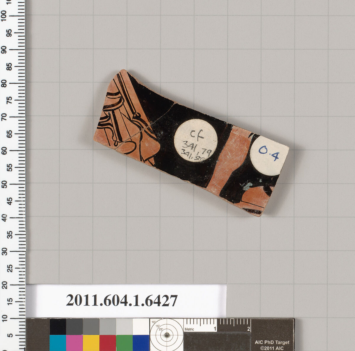 Terracotta fragment of a kylix (drinking cup), Terracotta, Greek, Attic