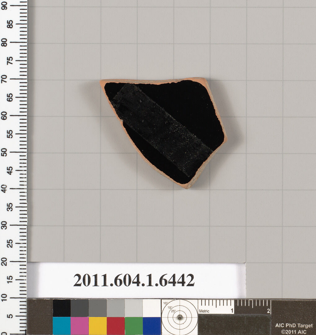 Terracotta fragment of a kylix (drinking cup), Terracotta, Greek, Attic