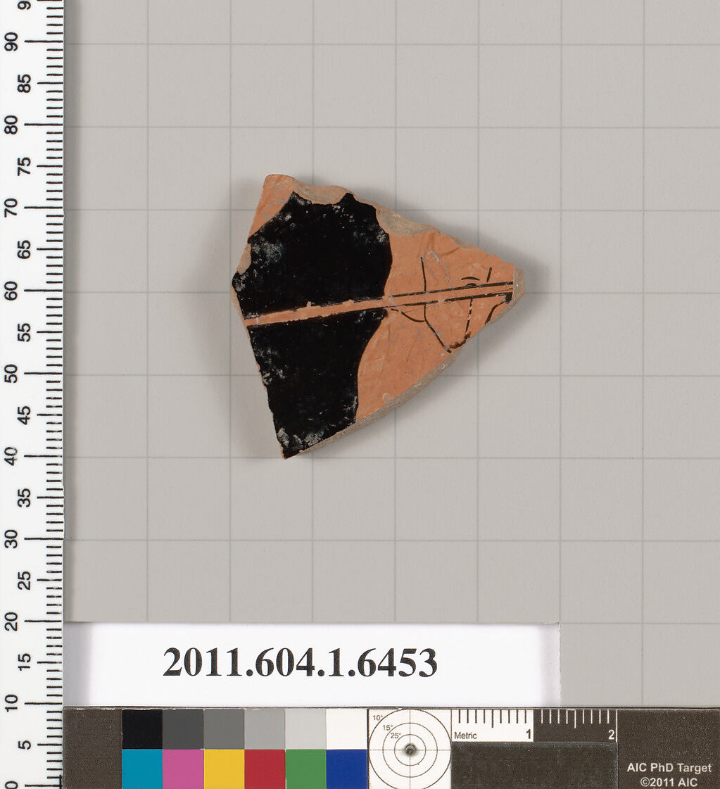 Terracotta fragment of a kylix (drinking cup), Terracotta, Greek, Attic