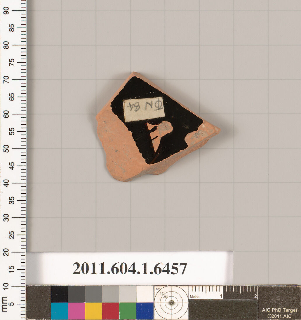 Terracotta fragment of a kylix (drinking cup), Terracotta, Greek, Attic