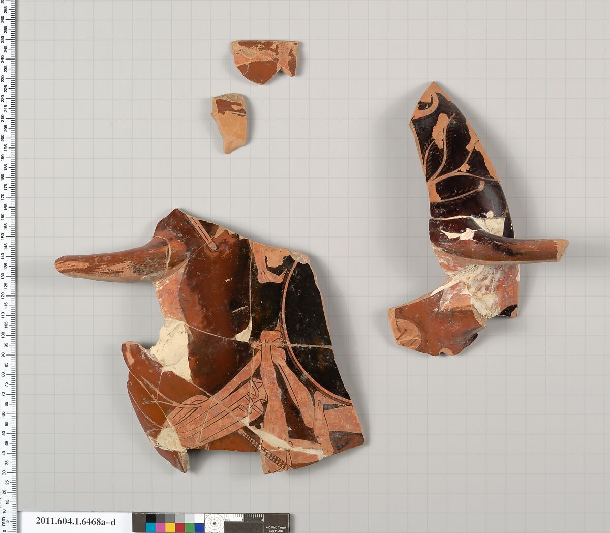 Terracotta fragments of a kylix (drinking cup), Terracotta, Greek, Attic