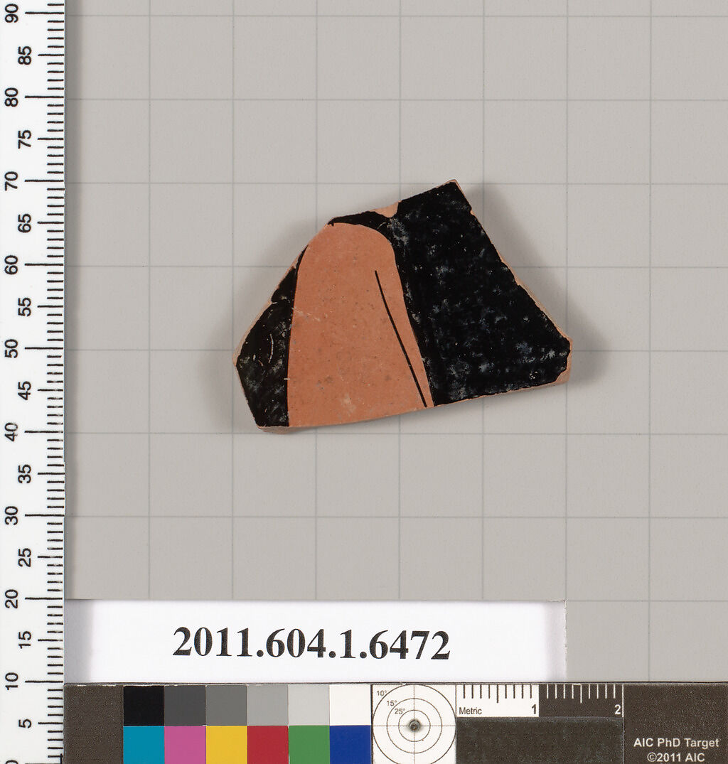 Terracotta fragment of a kylix (drinking cup), Terracotta, Greek, Attic