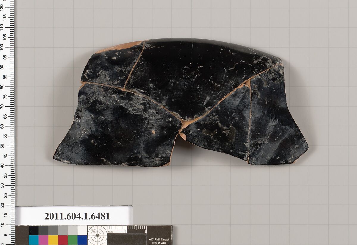 Terracotta fragment of a kylix (drinking cup), Terracotta, Greek, Attic