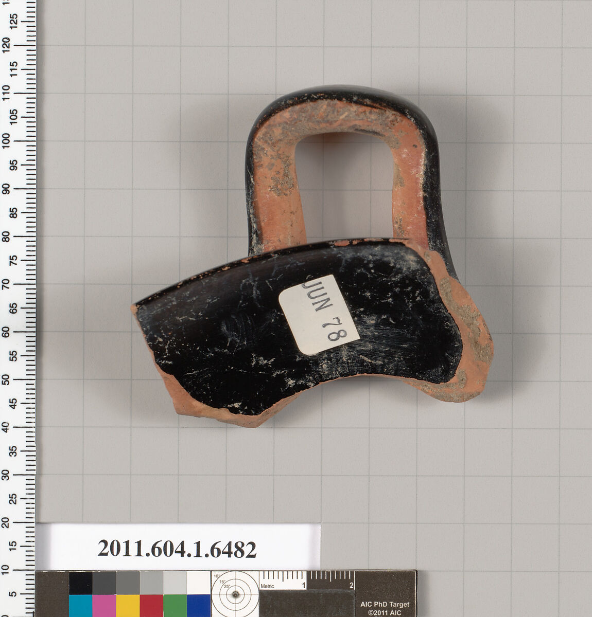Terracotta fragment of a kylix (drinking cup), Terracotta, Greek, Attic