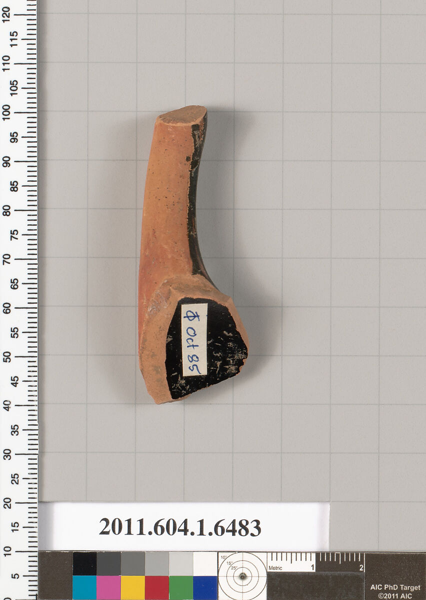 Terracotta fragment of a kylix (drinking cup), Terracotta, Greek, Attic