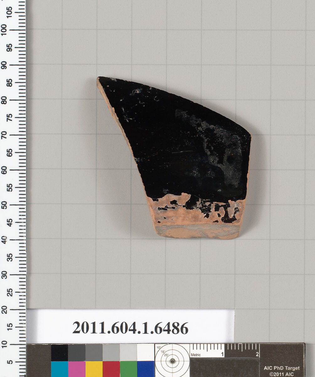 Terracotta fragment of a kylix (drinking cup), Terracotta, Greek, Attic