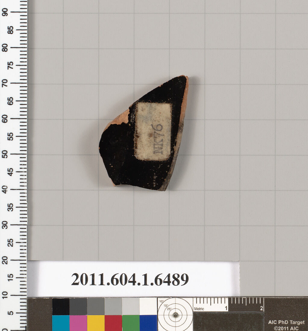 Terracotta fragment of a kylix (drinking cup), Terracotta, Greek, Attic