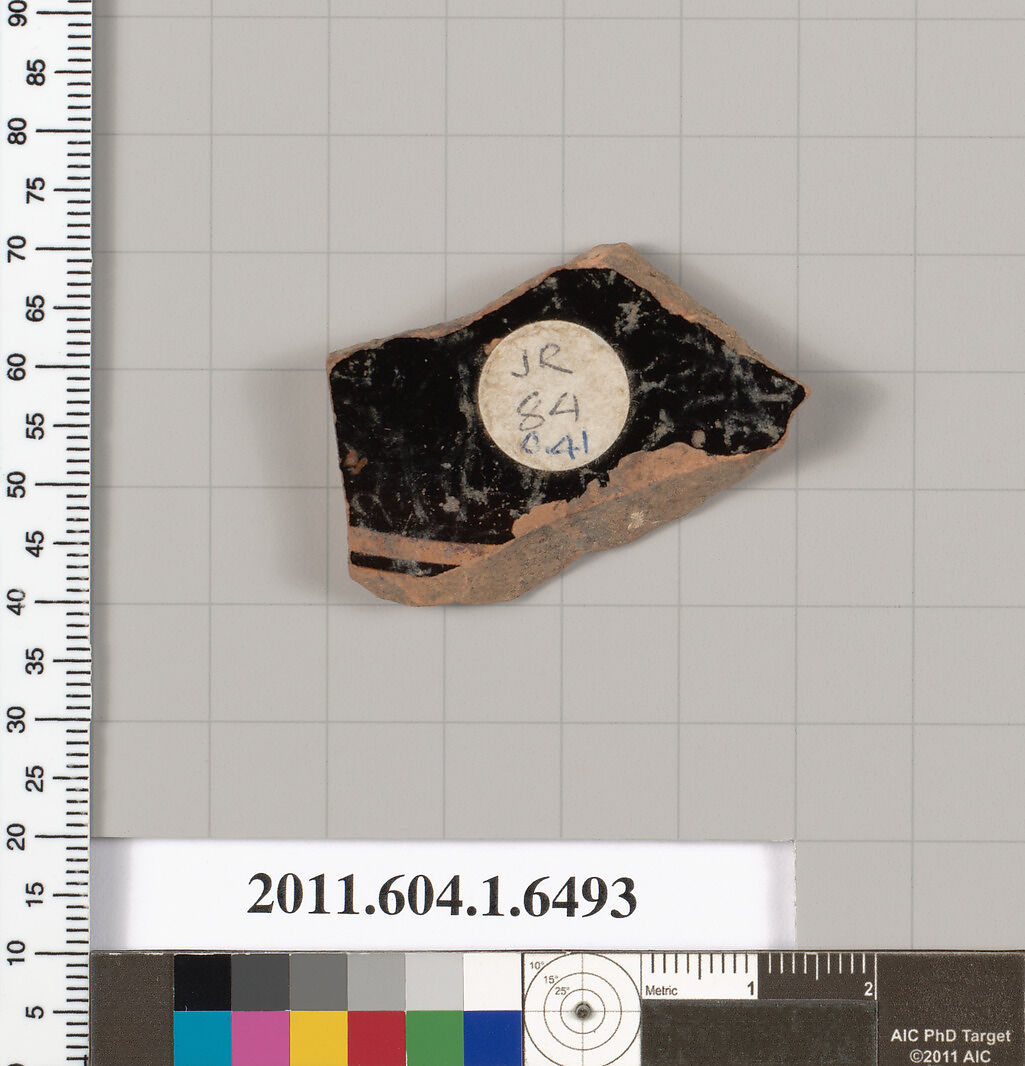 Terracotta fragment of a kylix (drinking cup), Terracotta, Greek, Attic