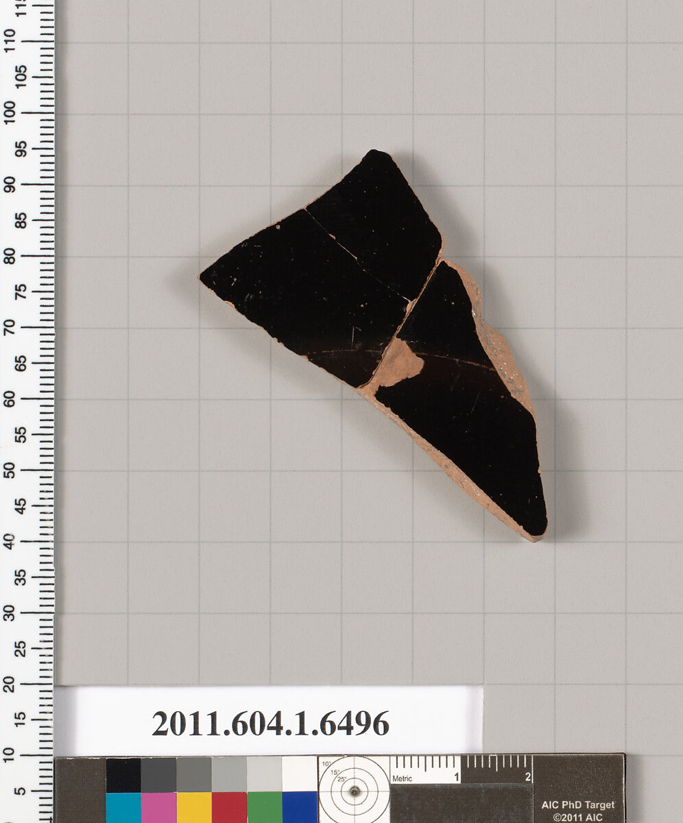 Terracotta fragment of a kylix (drinking cup), Terracotta, Greek, Attic