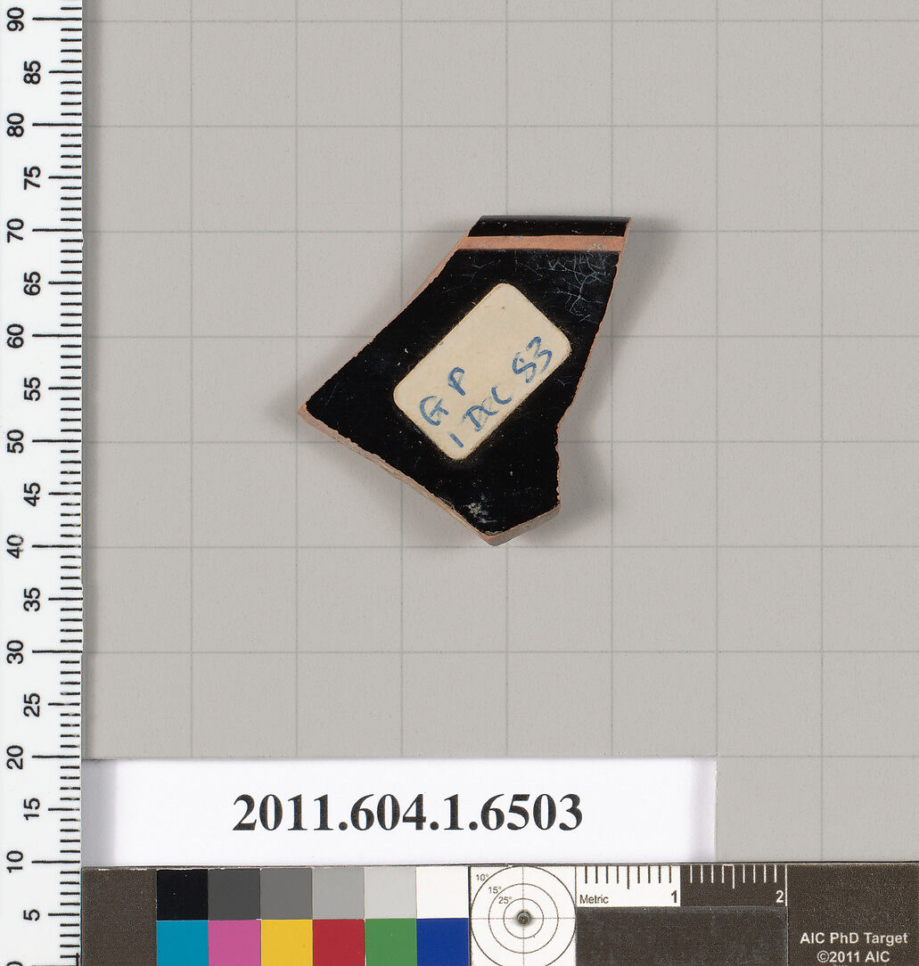 Terracotta rim fragment of a kylix (drinking cup), Terracotta, Greek, Attic