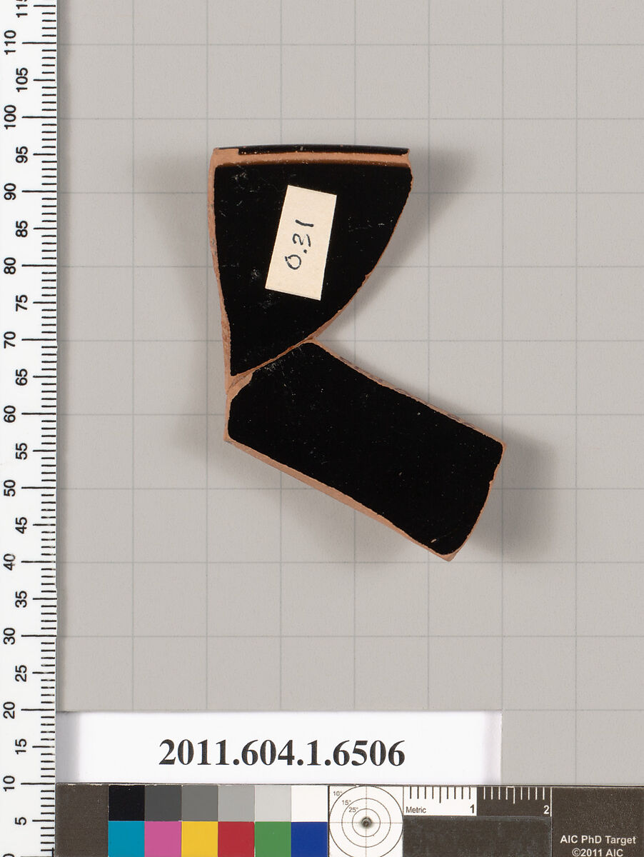 Terracotta rim fragment of a kylix (drinking cup), Terracotta, Greek, Attic