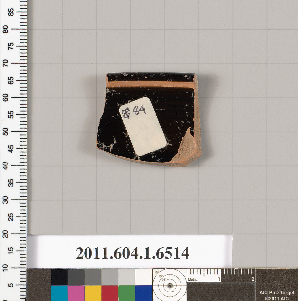 Terracotta rim fragment of a kylix (drinking cup), Terracotta, Greek, Attic