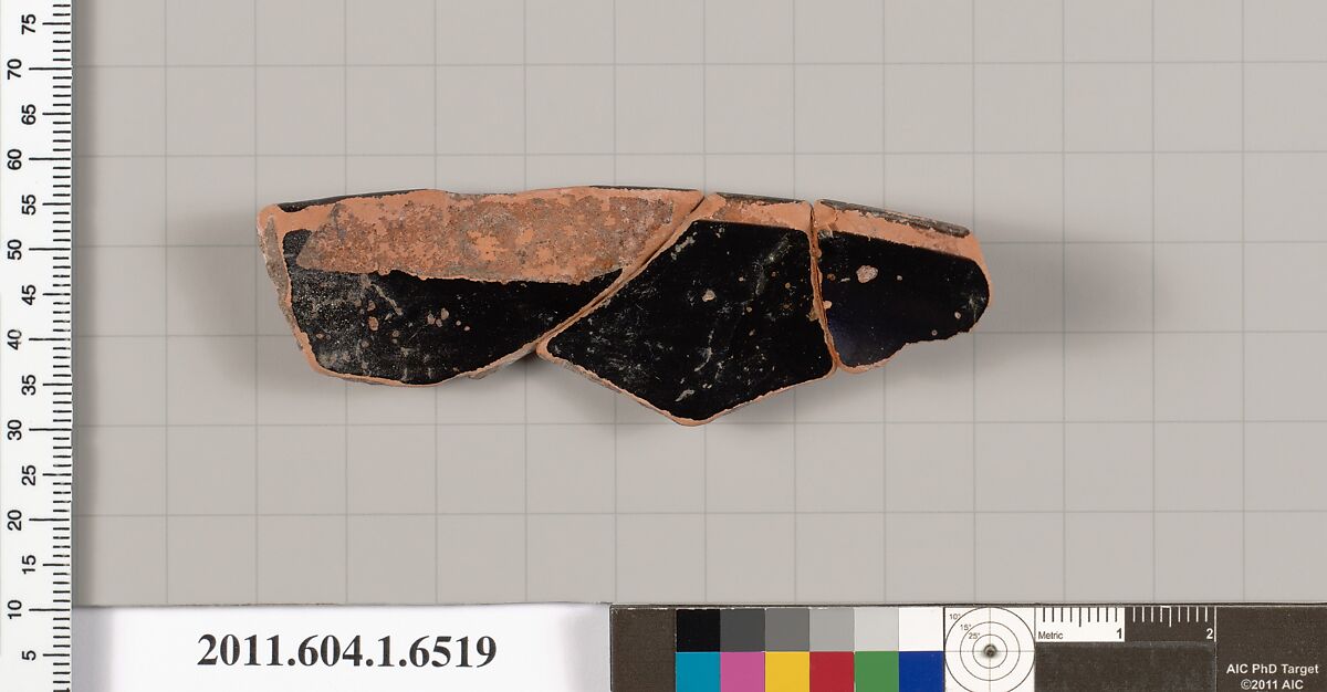 Terracotta rim fragment of a kylix (drinking cup), Terracotta, Greek, Attic
