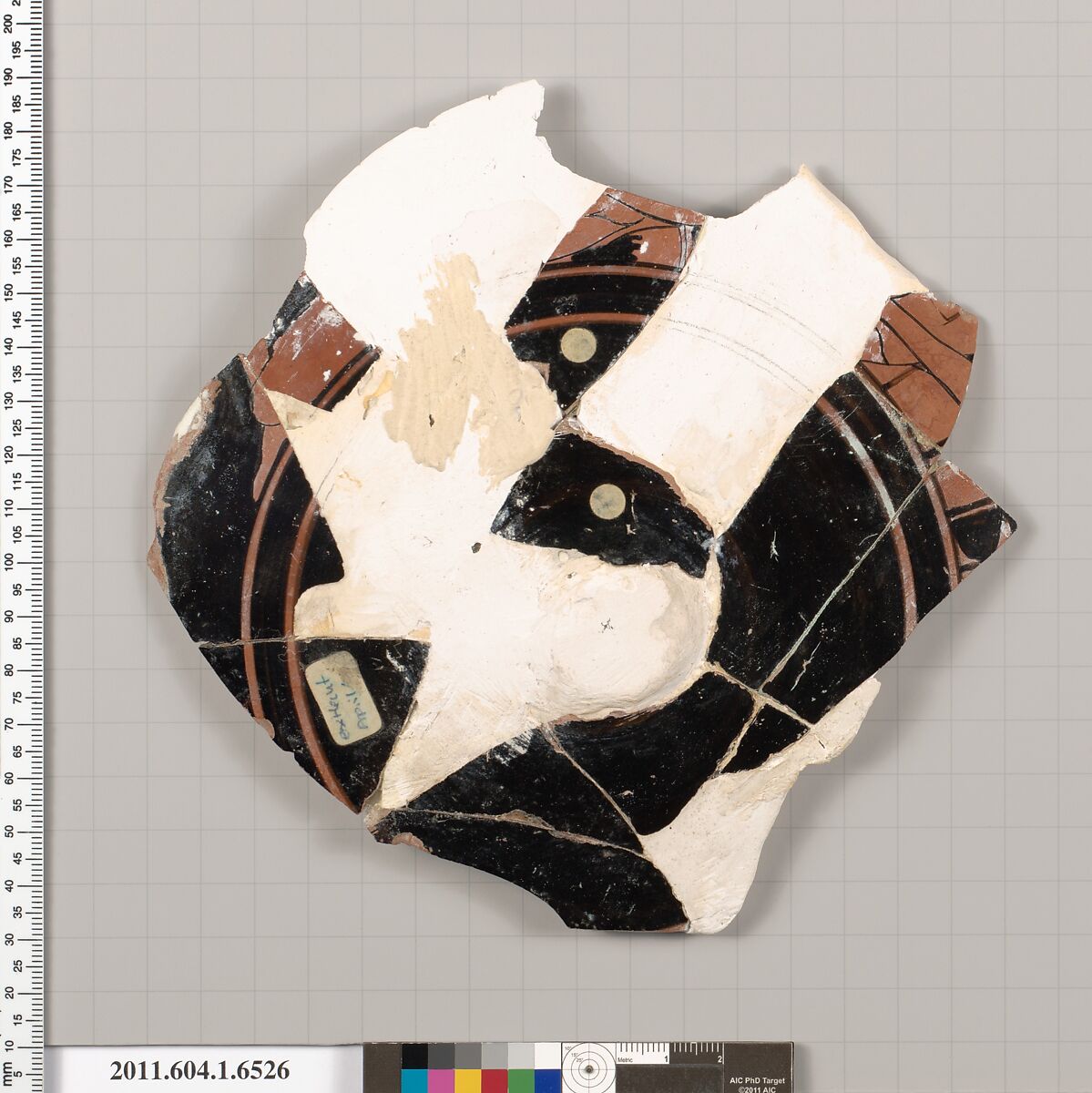 Terracotta fragment of a kylix (drinking cup), Terracotta, Greek, Attic