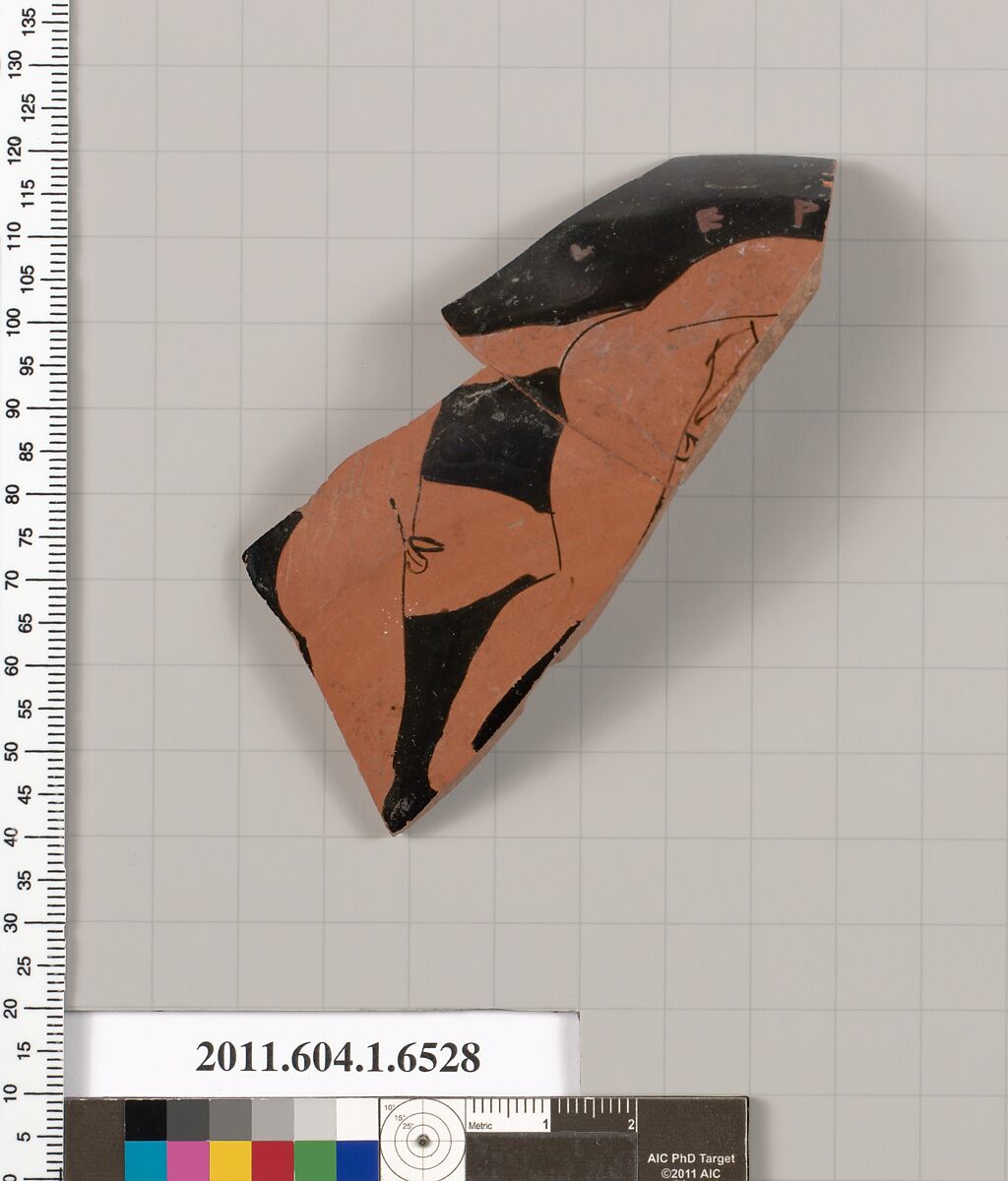 Terracotta rim fragment of a kylix (drinking cup), Terracotta, Greek, Attic