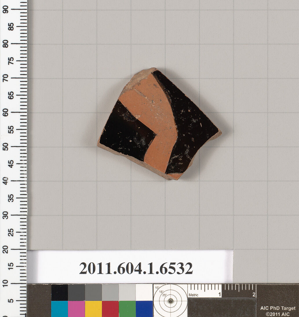 Terracotta fragment of a kylix (drinking cup), Terracotta, Greek, Attic