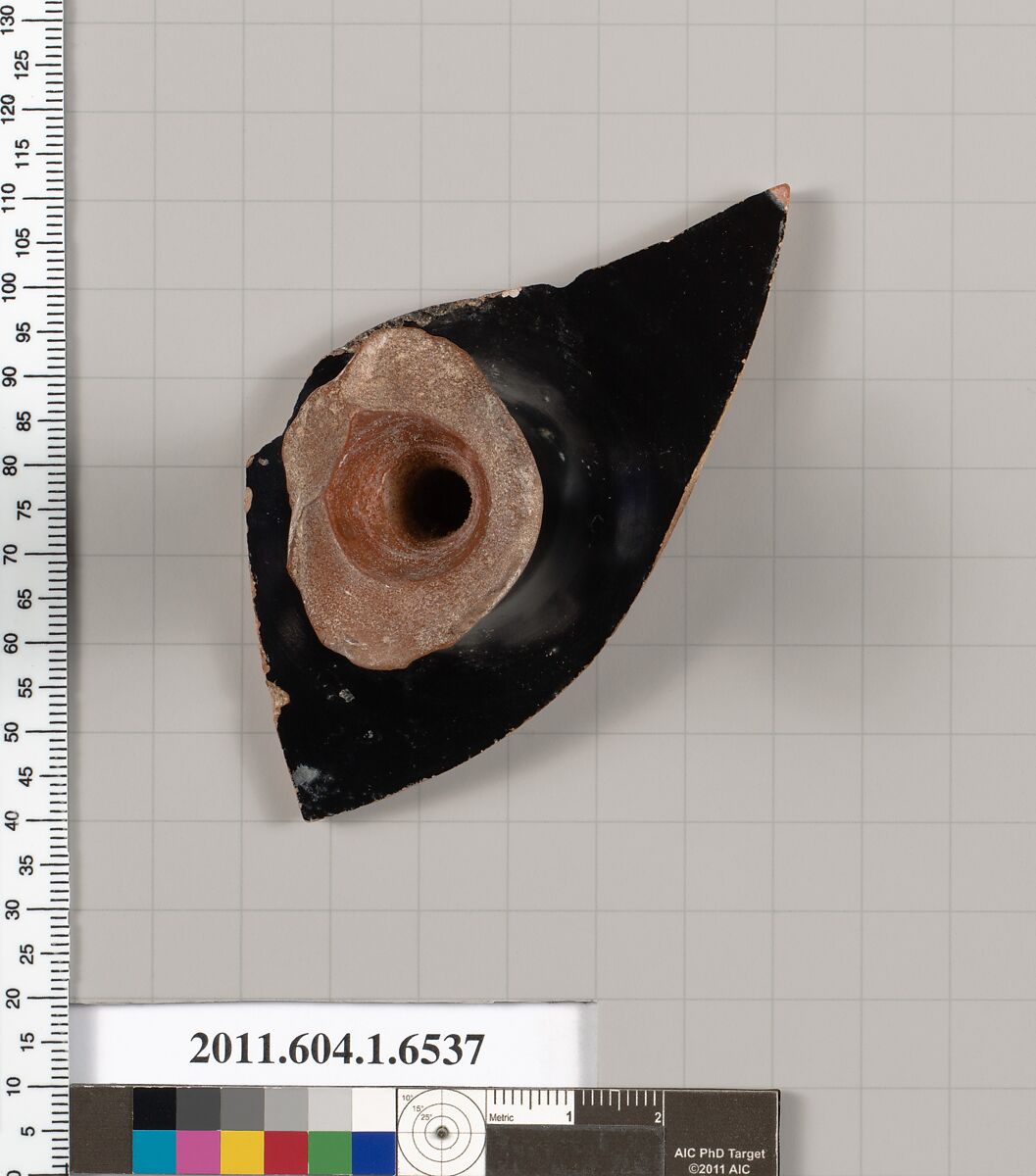 Terracotta fragment of a kylix (drinking cup), Terracotta, Greek, Attic