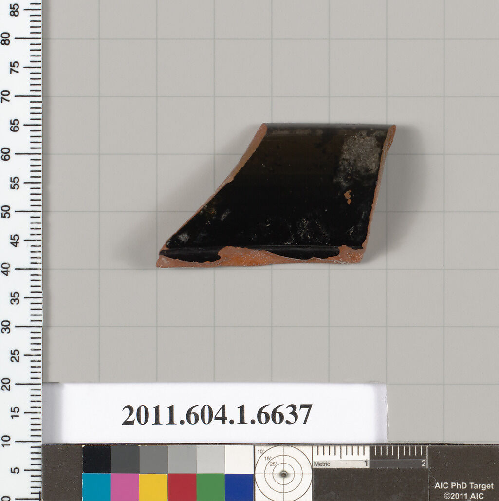 Terracotta rim fragment of a kylix (drinking cup), Terracotta, Greek, Attic