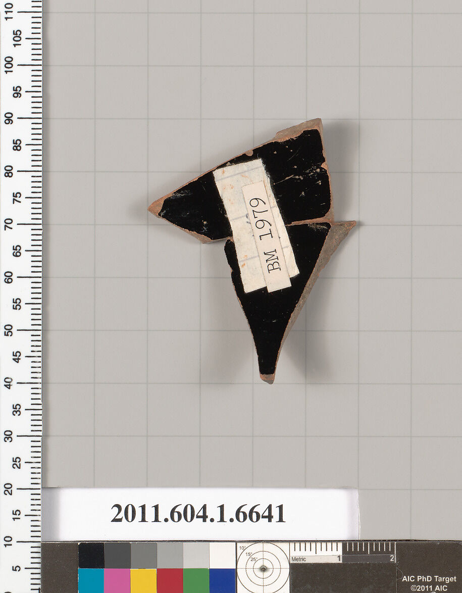 Terracotta fragment of a kylix (drinking cup), Terracotta, Greek, Attic