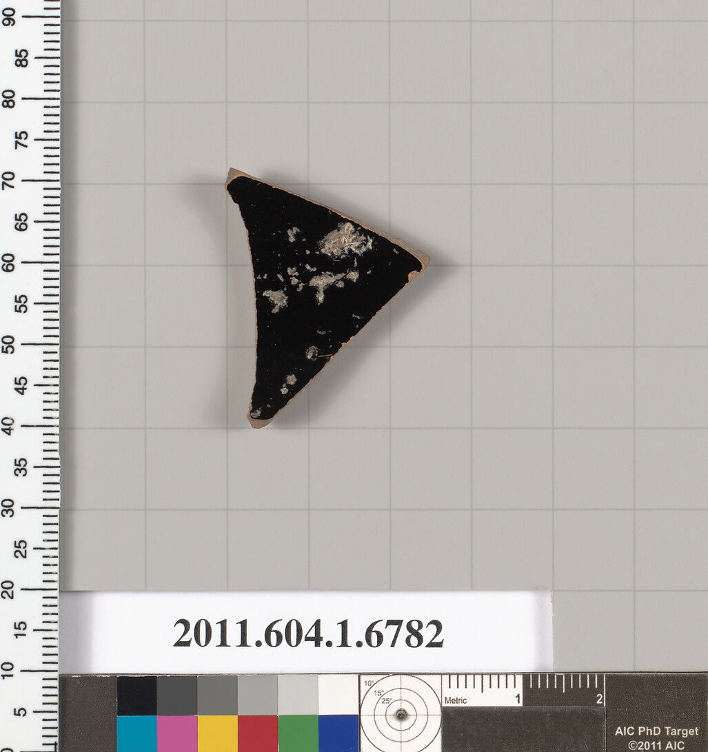 Terracotta fragment of a kylix (drinking cup), Terracotta, Greek, Attic