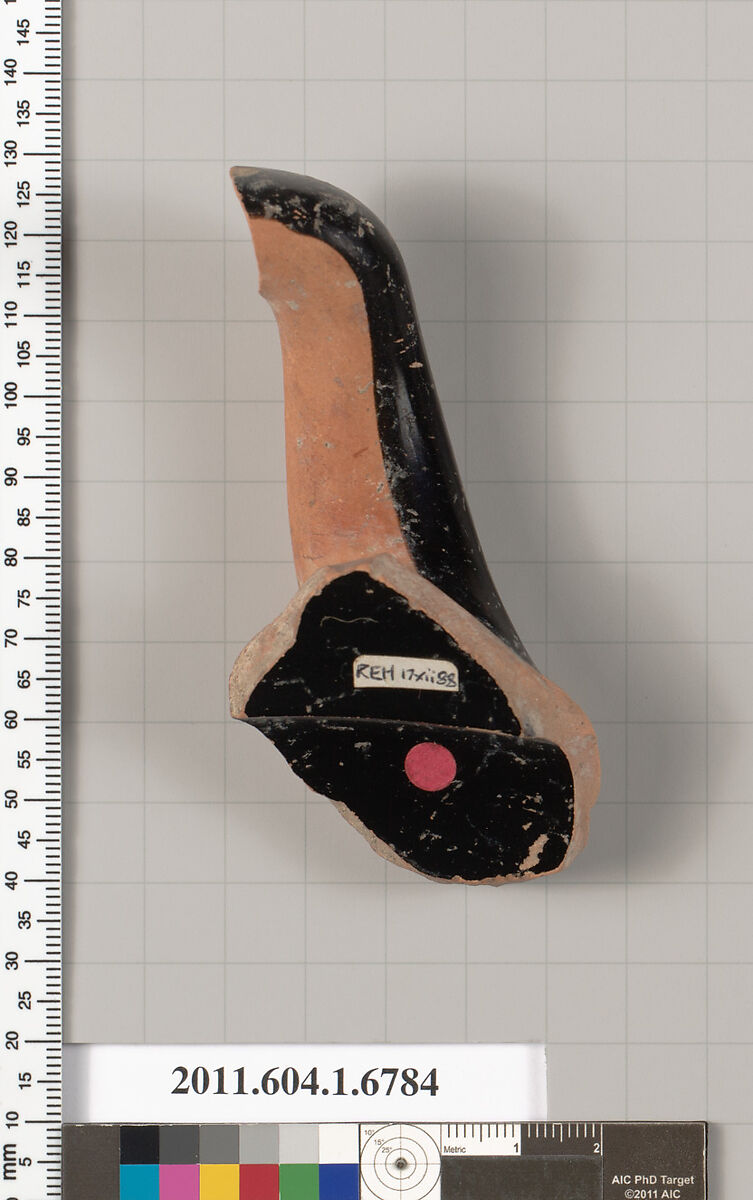 Terracotta fragment of a kylix (drinking cup), Terracotta, Greek, Attic