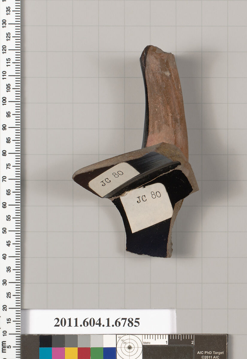 Terracotta fragment of a kylix (drinking cup), Terracotta, Greek, Attic