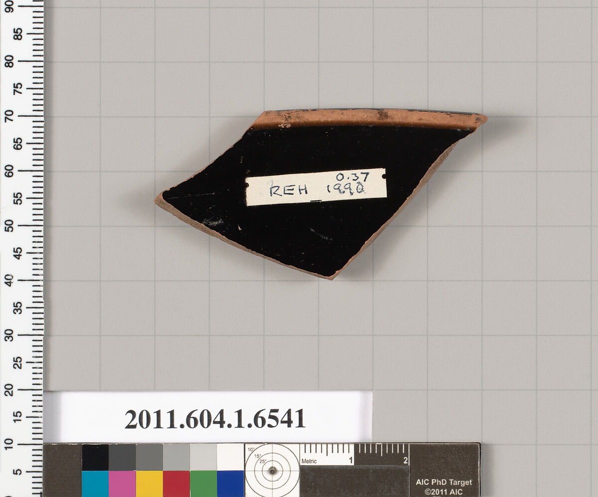Terracotta rim fragment of a kylix (drinking cup), Terracotta, Greek, Attic