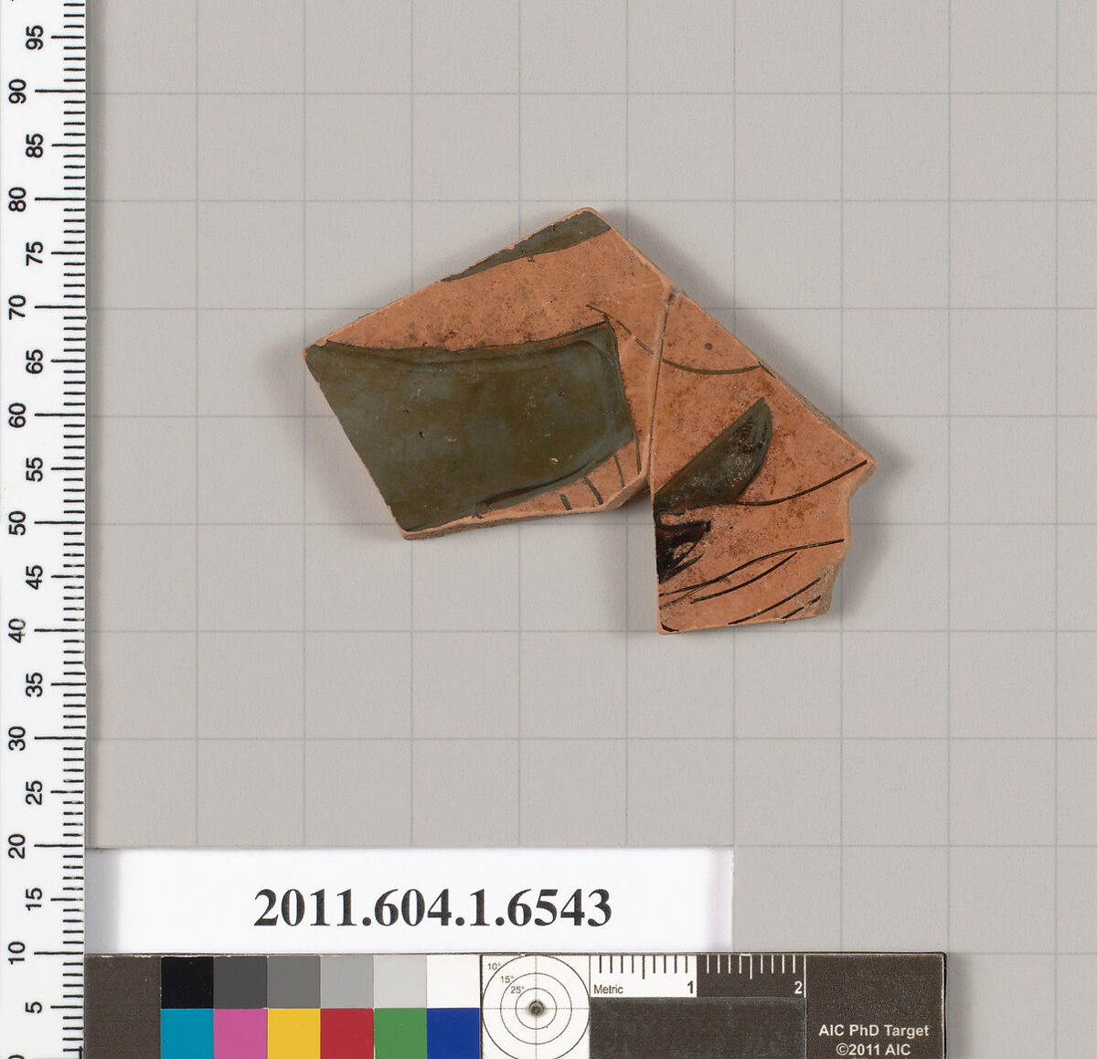 Terracotta fragment of a kylix (drinking cup), Terracotta, Greek, Attic