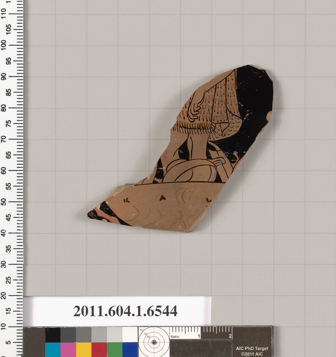 Terracotta fragment of a kylix (drinking cup), Terracotta, Greek, Attic
