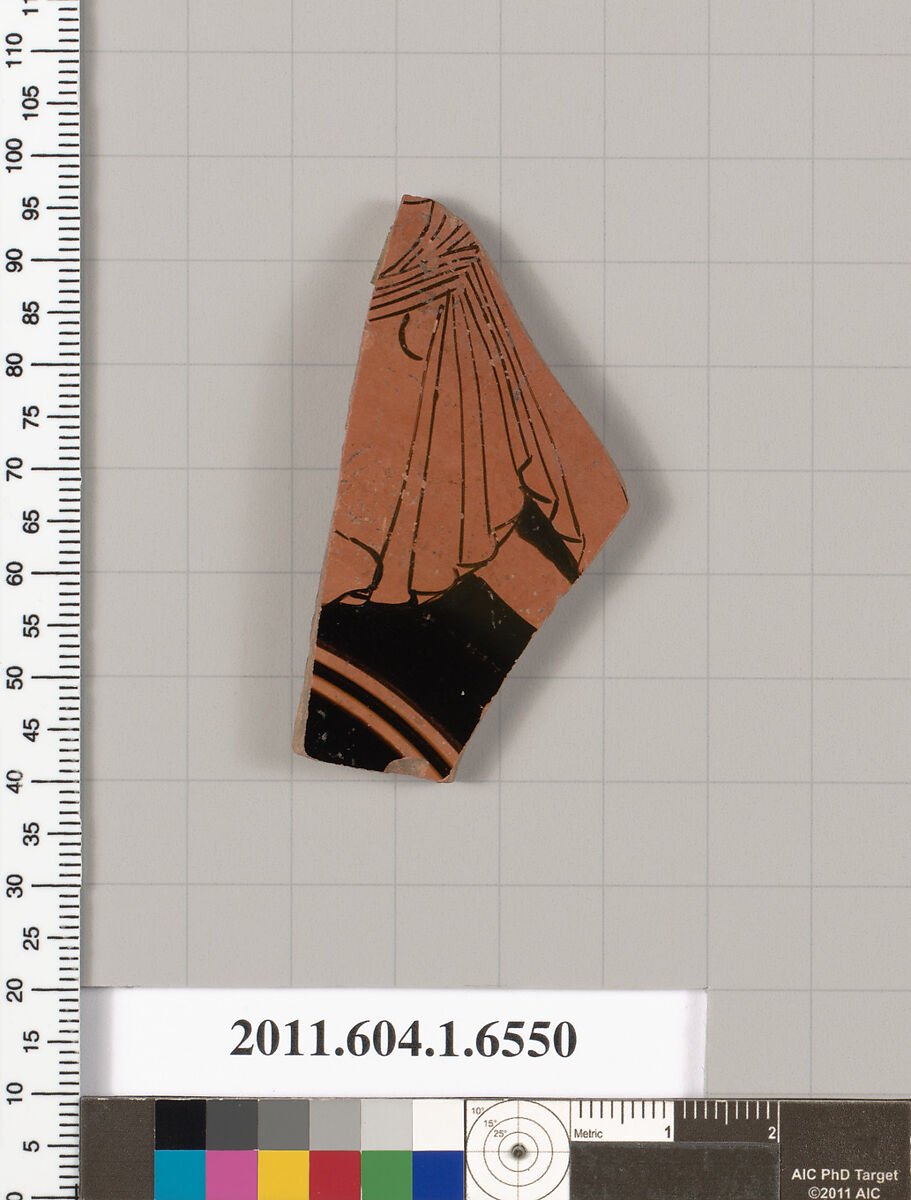 Terracotta fragment of a kylix (drinking cup), Terracotta, Greek, Attic