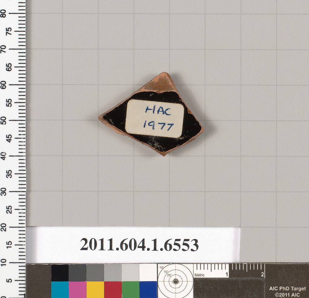 Terracotta fragment of a kylix (drinking cup), Terracotta, Greek, Attic