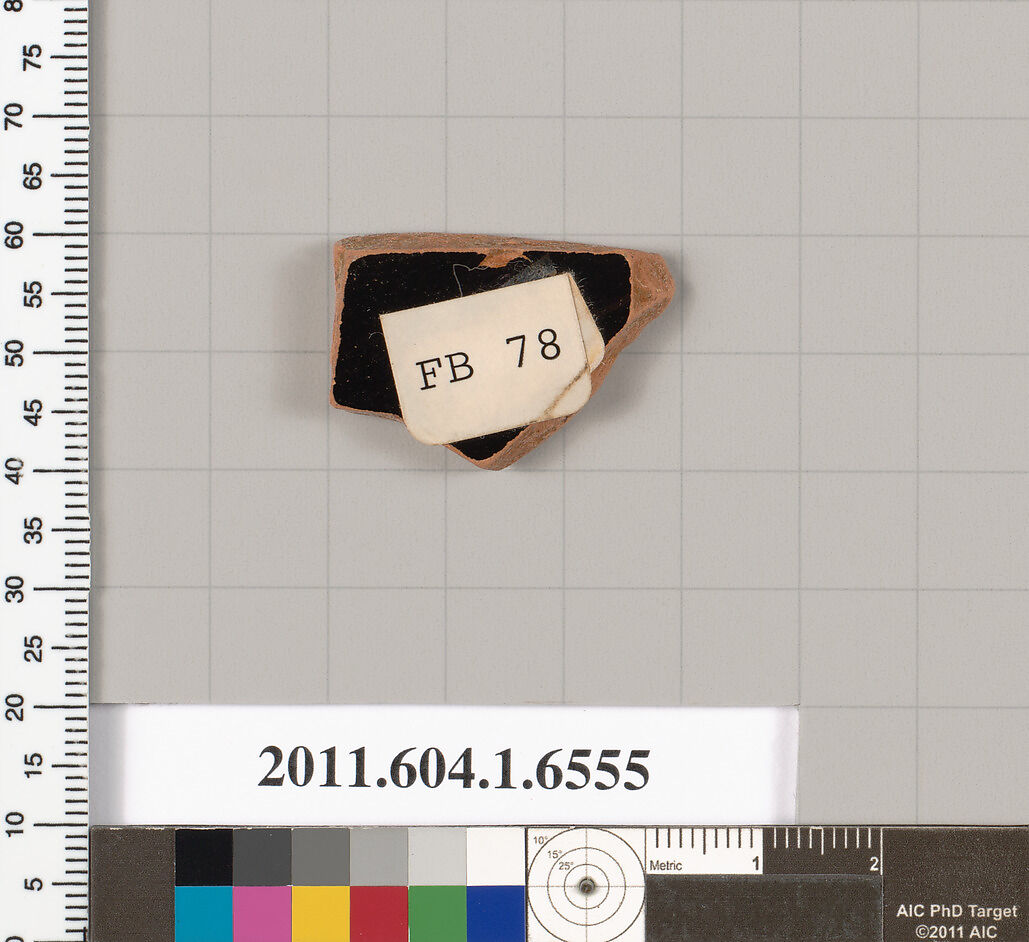 Terracotta fragment of a kylix (drinking cup), Terracotta, Greek, Attic