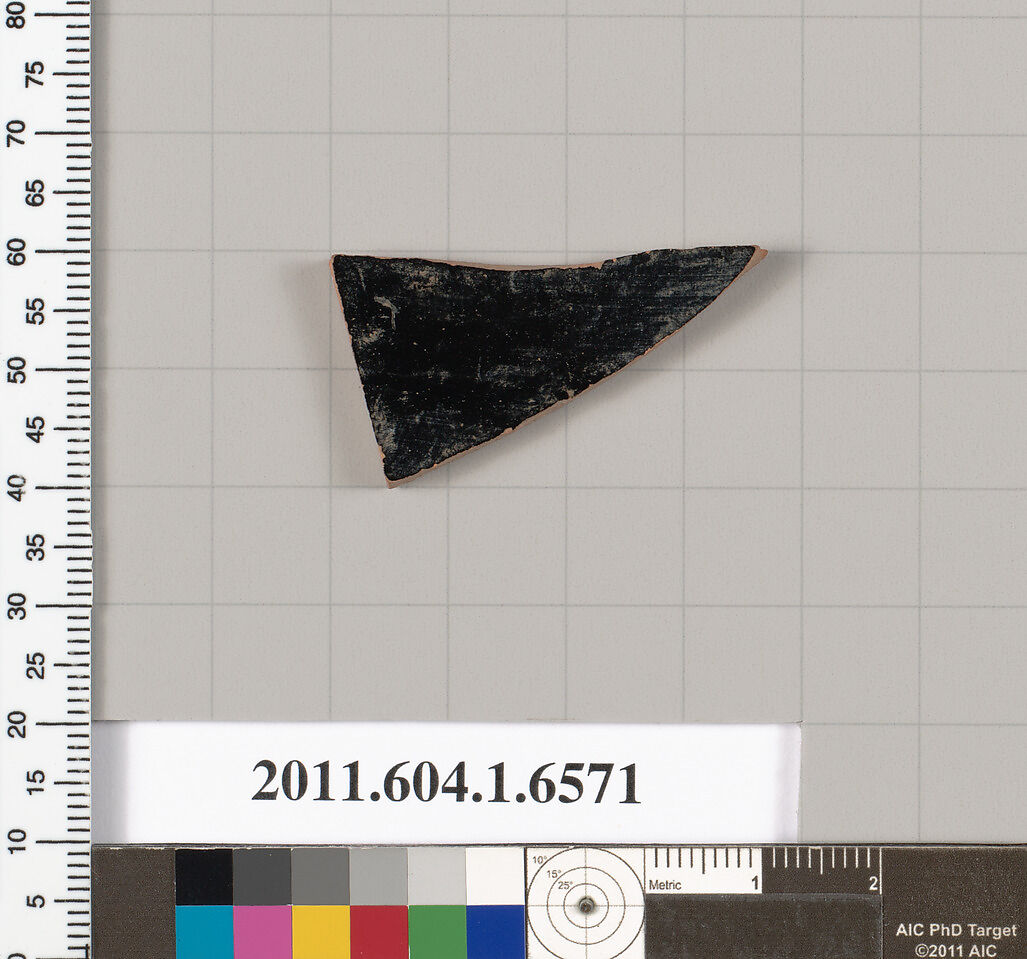 Terracotta fragment of a kylix (drinking cup), Terracotta, Greek, Attic