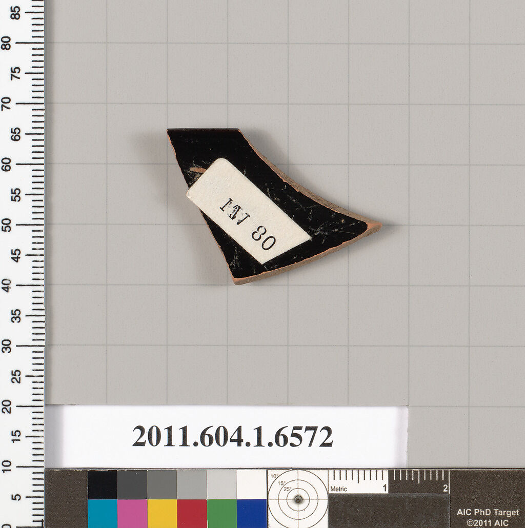 Terracotta rim fragment of a kylix (drinking cup), Terracotta, Greek, Attic