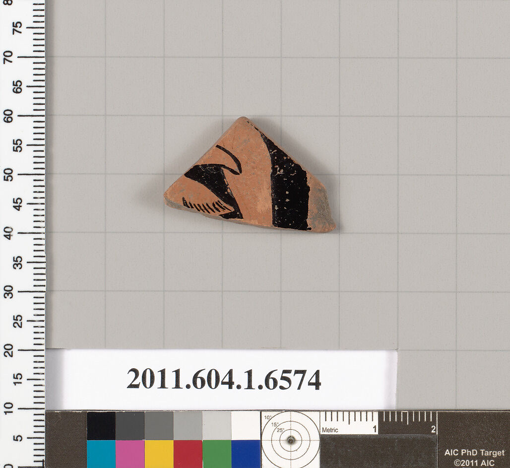 Terracotta fragment of a kylix (drinking cup), Terracotta, Greek, Attic