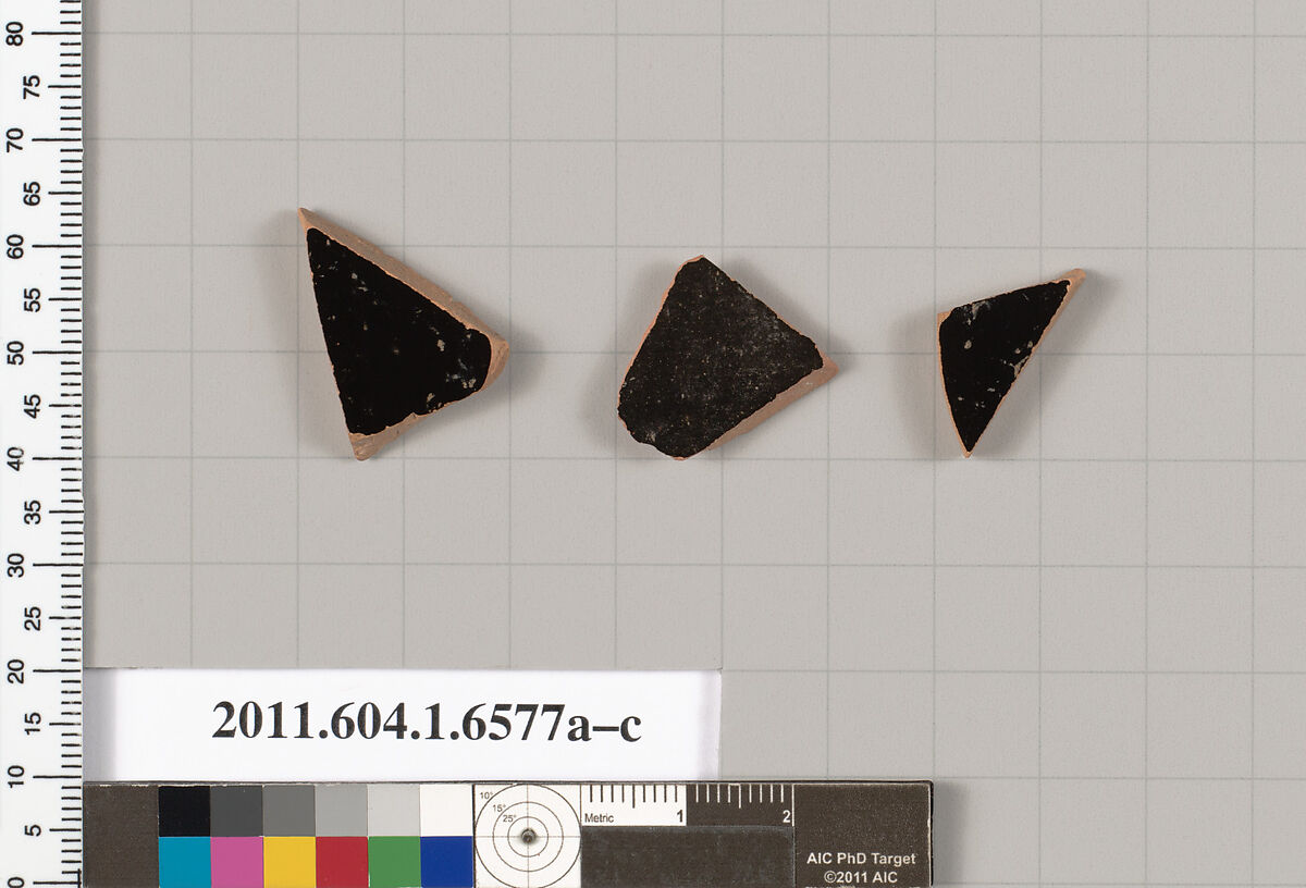 Terracotta fragments of kylikes (drinking cups), Terracotta, Greek, Attic