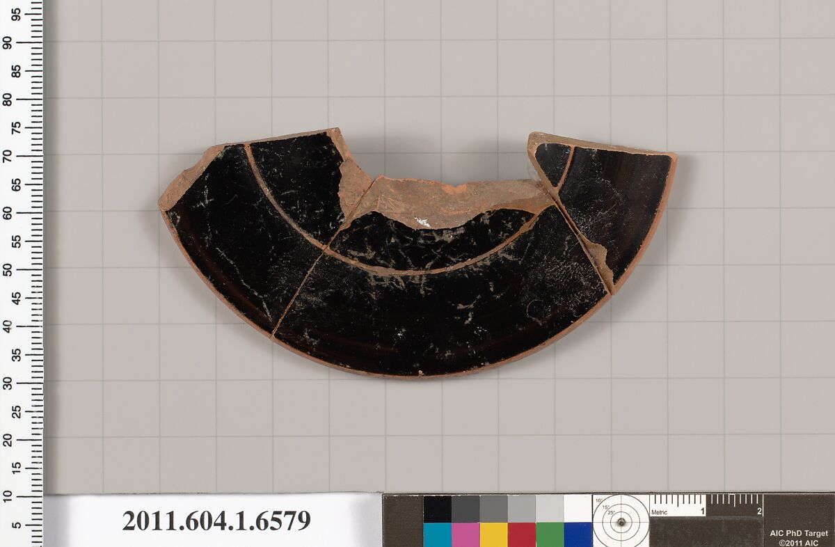 Terracotta fragment of a kylix (drinking cup), Terracotta, Greek, Attic
