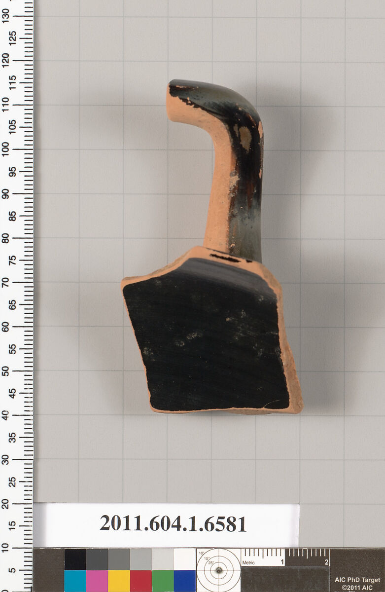 Terracotta fragment of a kylix (drinking cup), Terracotta, Greek, Attic