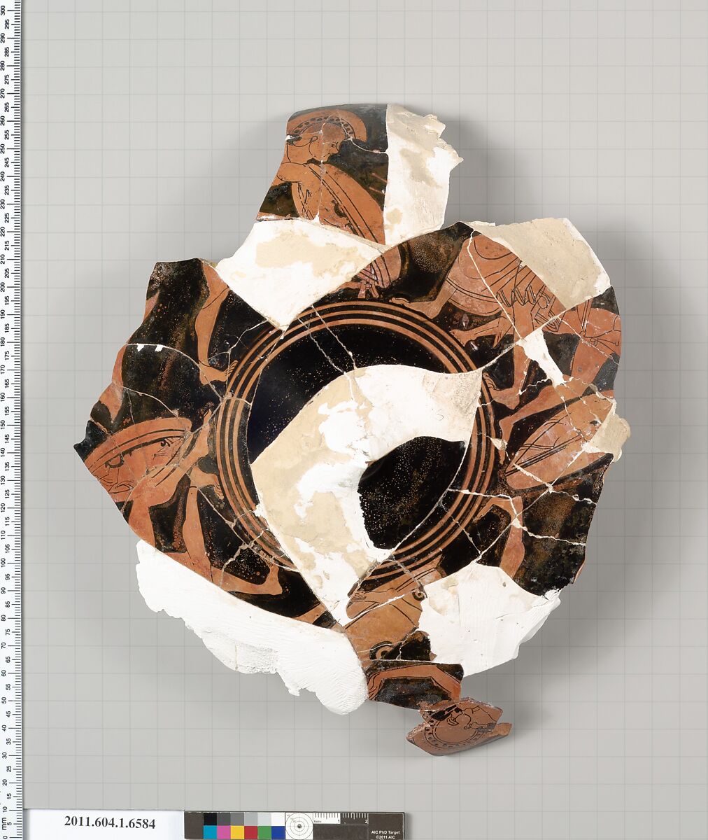 Terracotta fragment of a kylix (drinking cup), Terracotta, Greek, Attic