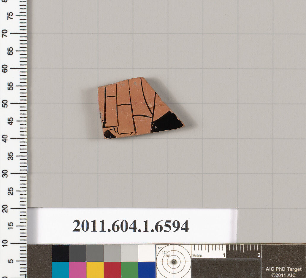 Terracotta fragment of a kylix (drinking cup), Terracotta, Greek, Attic