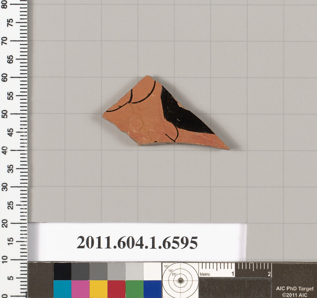 Terracotta fragment of a kylix (drinking cup), Terracotta, Greek, Attic