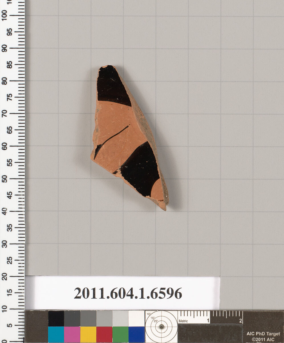 Terracotta fragment of a kylix (drinking cup), Terracotta, Greek, Attic