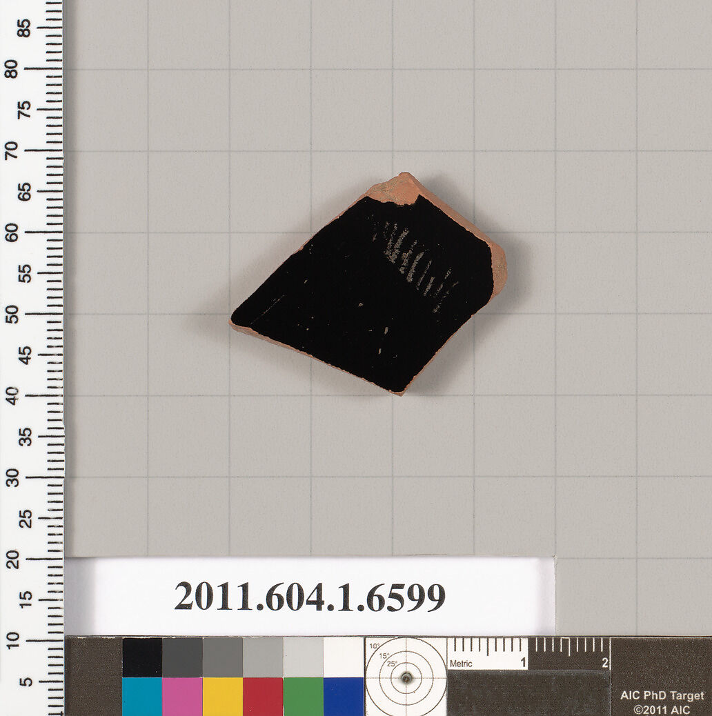 Terracotta fragment of a kylix (drinking cup), Terracotta, Greek, Attic
